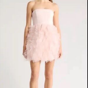 NWT CINQ A SEPT RYAN Strapless Pink Ruffle Dress size 4